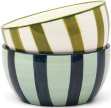 Load image into Gallery viewer, The Bella Set of 2 Dipping Bowls - Green + Blue Stripe