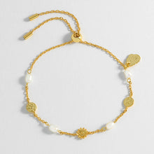 Load image into Gallery viewer, Estella Bartlett Bracelet - Flower + Pearl + Disc Gold Plated