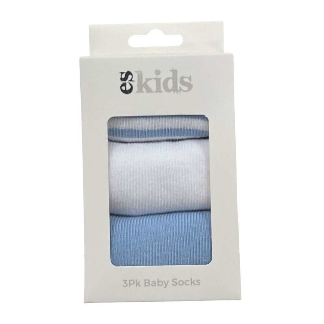 Baby Socks 3 Pkt 3-12 Months - Blue / White