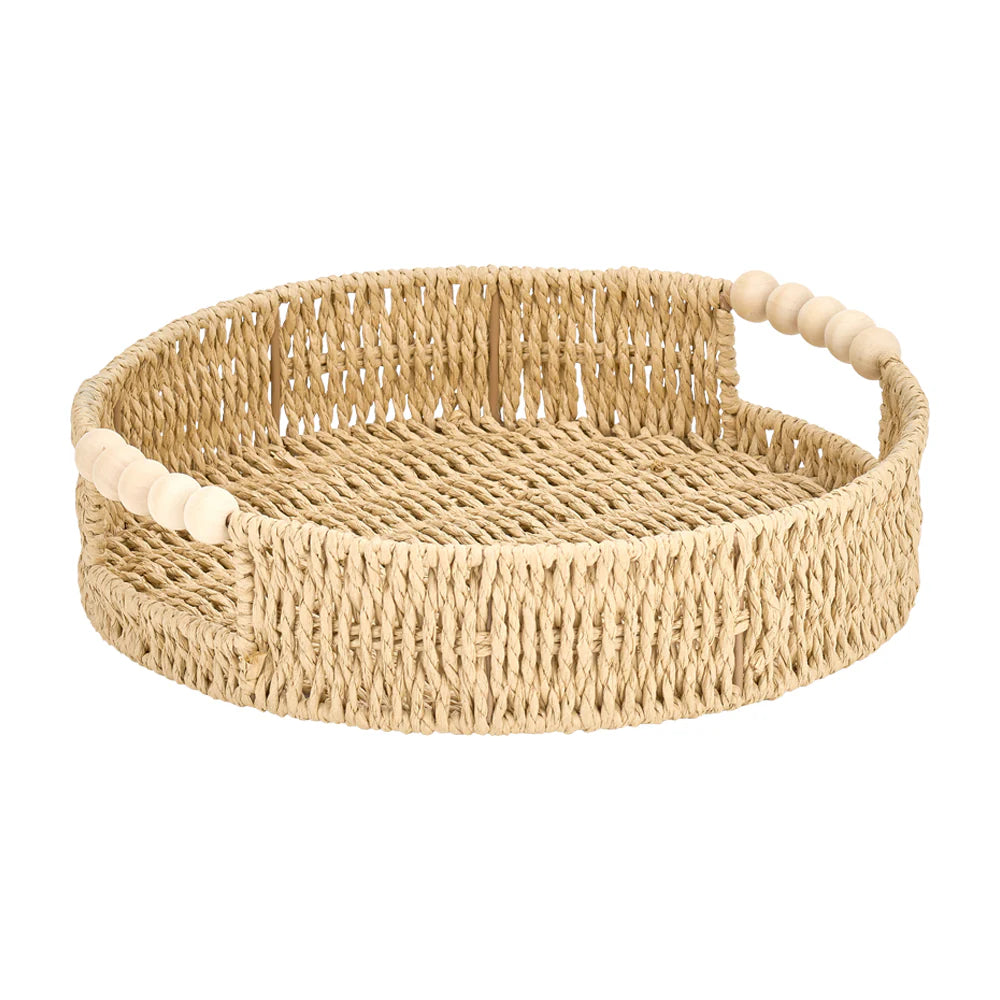 Papier Round Tray with Wood Bead Handle : Natural