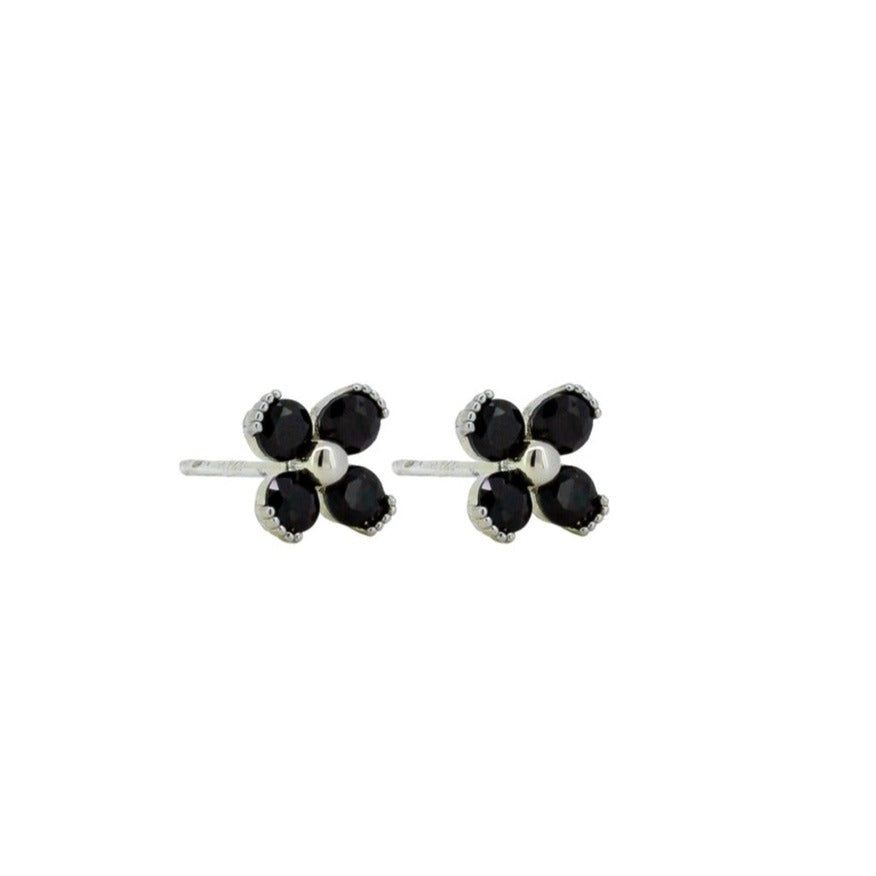 SALE : Earring - Dainty Flower Crystal Black (Was $20)