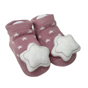Baby Socks with Rattle - Pink Star
