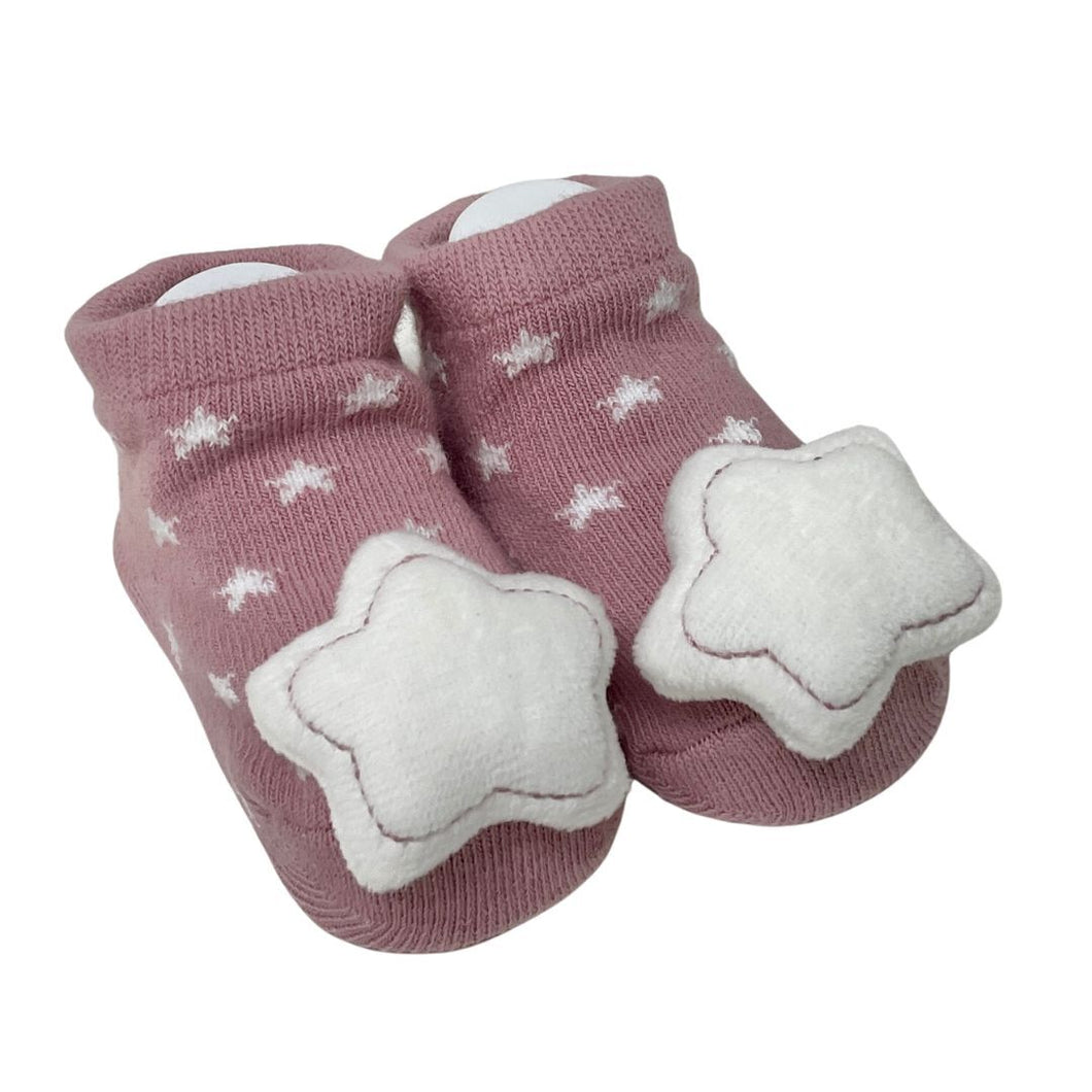 Baby Socks with Rattle - Pink Star