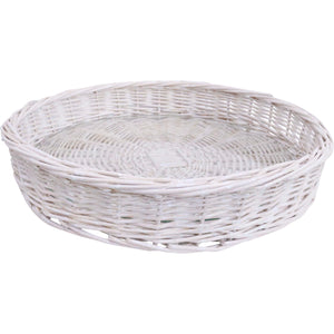 White Wash Wicker Tray - Round