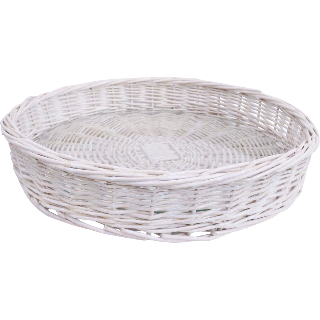 White Wash Wicker Tray - Round