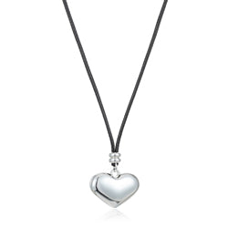 Necklace - Silver Heart on Black Cord