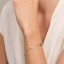 Load image into Gallery viewer, Bracelet - Coloured Flower &amp; Gold Chain
