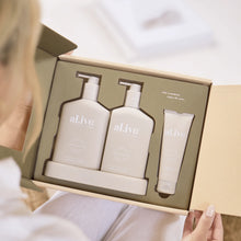 Load image into Gallery viewer, SALE : Retreat Collection : al.ive Body - Wash/Lotion Duo + Hand Cream Gift Set (Was $99)
