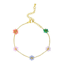 Load image into Gallery viewer, Bracelet - Coloured Flower &amp; Gold Chain
