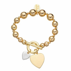 Bracelet - Chunky Gold Fob with Gold+Silver Heart