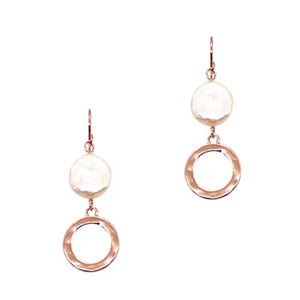 Earring - Disc Pearl Open Circle Rose Gold