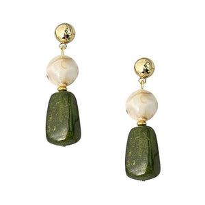 Earrings - Beaded Resin Drop Green