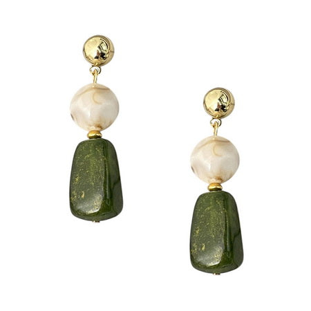 Earrings - Beaded Resin Drop Green
