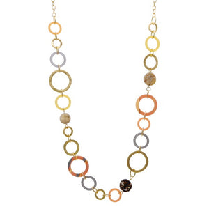 Long Necklace - Resin Metal Ring Apricot