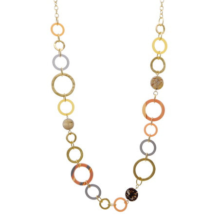 Long Necklace - Resin Metal Ring Apricot