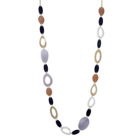 Long Neckace - Metal Resin Beaded Brown