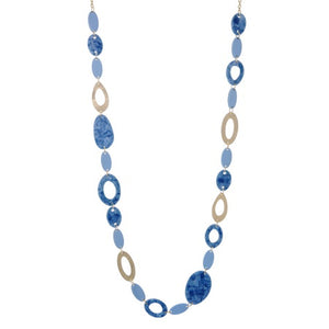 Long Necklace - Metal Resin Beaded Blue