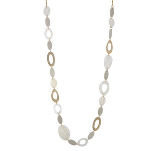 Long Necklace - Resin Metal Beaded White