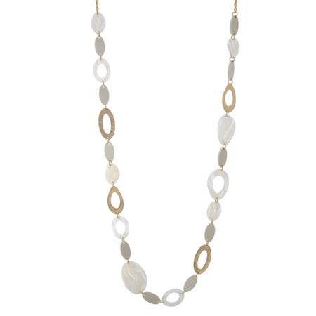 Long Necklace - Resin Metal Beaded White