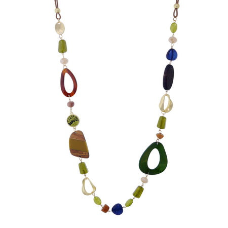 Long Necklace - Resin Stone Metal Green/Blue/Brown