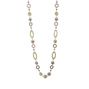 Long Necklace - Mixed Stone Beaded Gold/Cream