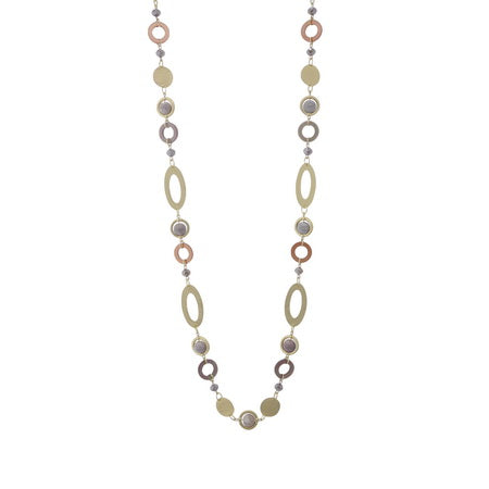 Long Necklace - Mixed Stone Beaded Gold/Cream