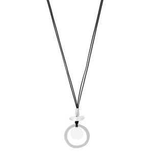 Long Necklace - Disc Ring Pendant Silver