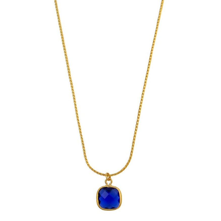 Necklace - Square Crystal Blue Sapphire