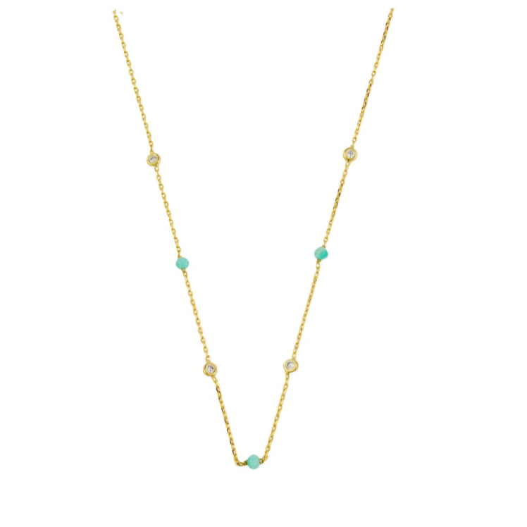 Necklace - Aqua & Crystal Chain