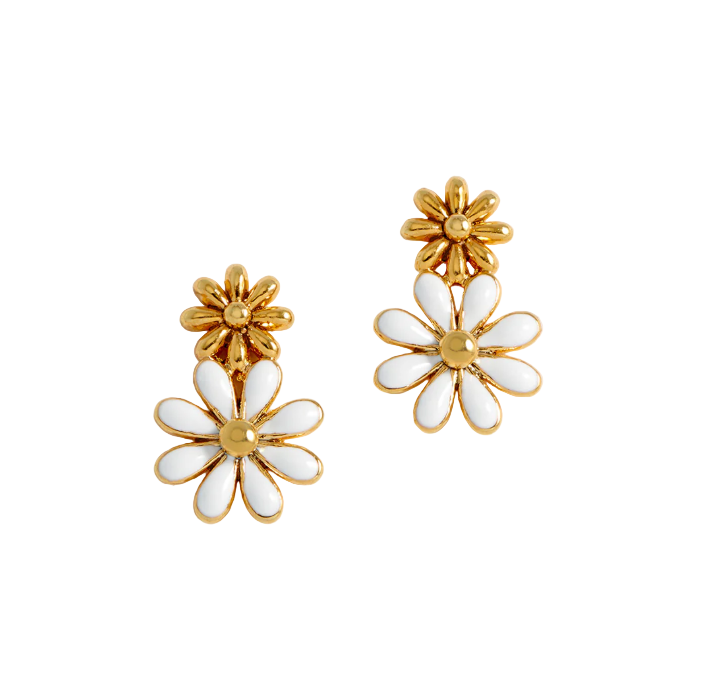 Estella Bartlett Earrings - White Enamel Double Flower Studs