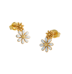 Estella Bartlett Earrings - White Enamel Double Flower Studs