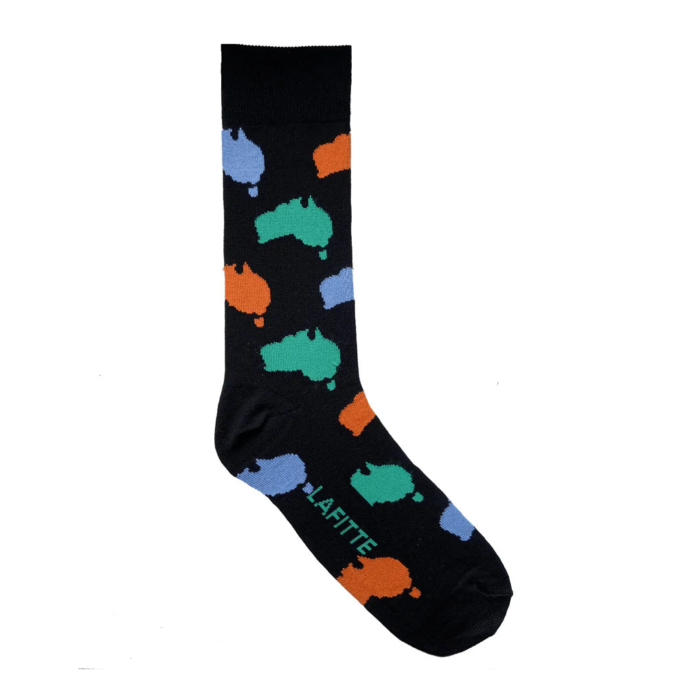 Australian Maps Socks 6-10 Black