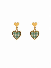 Load image into Gallery viewer, Earring - Gingham Hanging Heart Green
