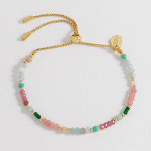 Load image into Gallery viewer, Estella Bartlett Bracelet - Green + Pink Mixed Mini Bead Gold Plated
