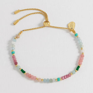 Estella Bartlett Bracelet - Green + Pink Mixed Mini Bead Gold Plated
