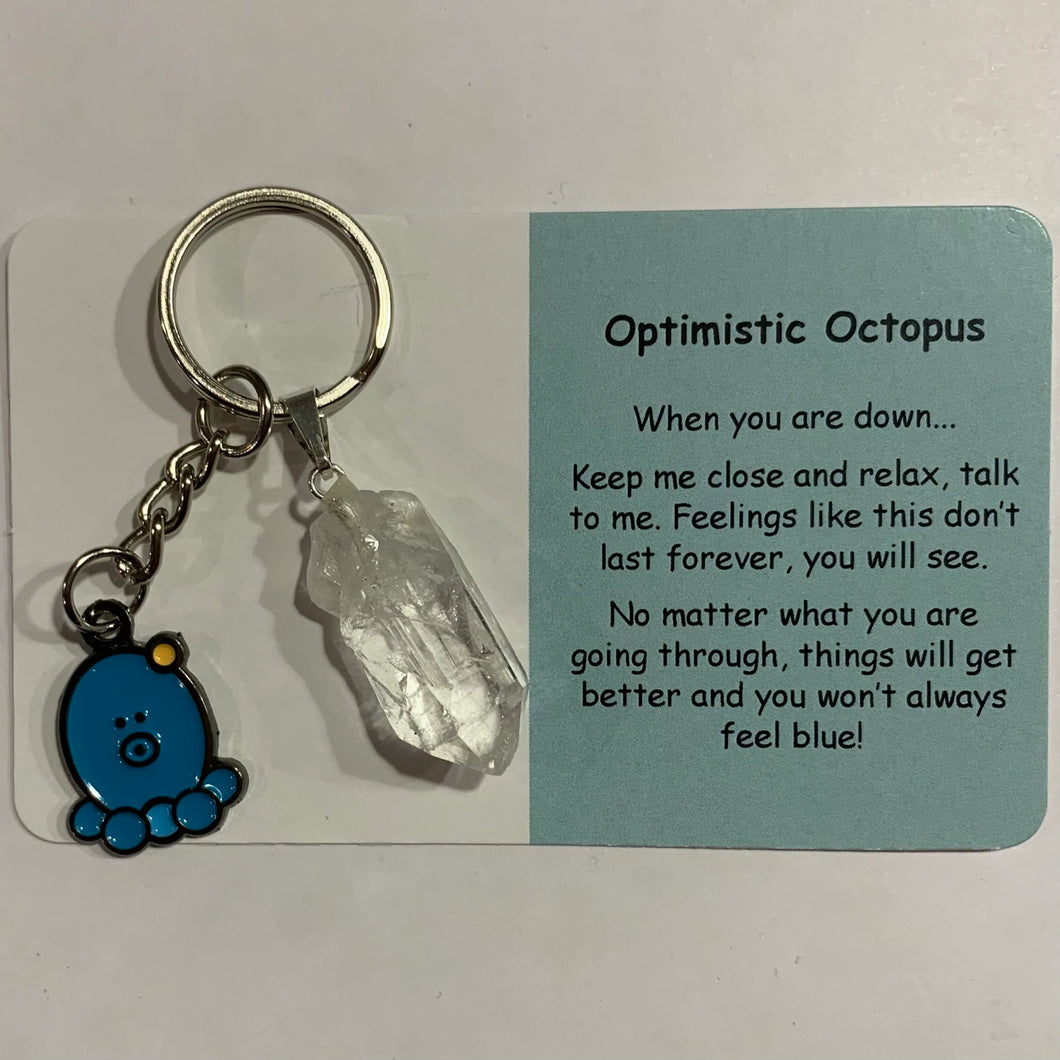 Optimistic Octopus Keyring with Crystal
