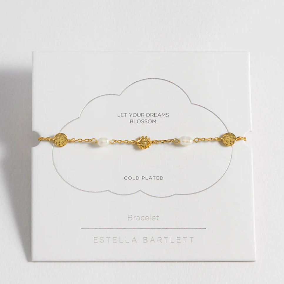 Estella Bartlett Bracelet - Flower + Pearl + Disc Gold Plated