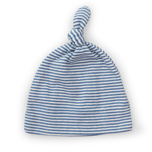 Baby Hat : Topknot Cotton Striped - Denim