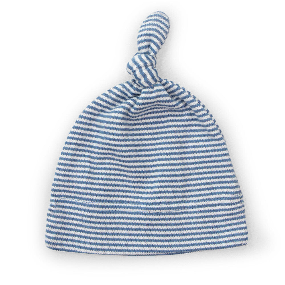 Baby Hat : Topknot Cotton Striped - Denim