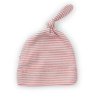 Baby Hat : Topknot Cotton Striped Dusty Pink