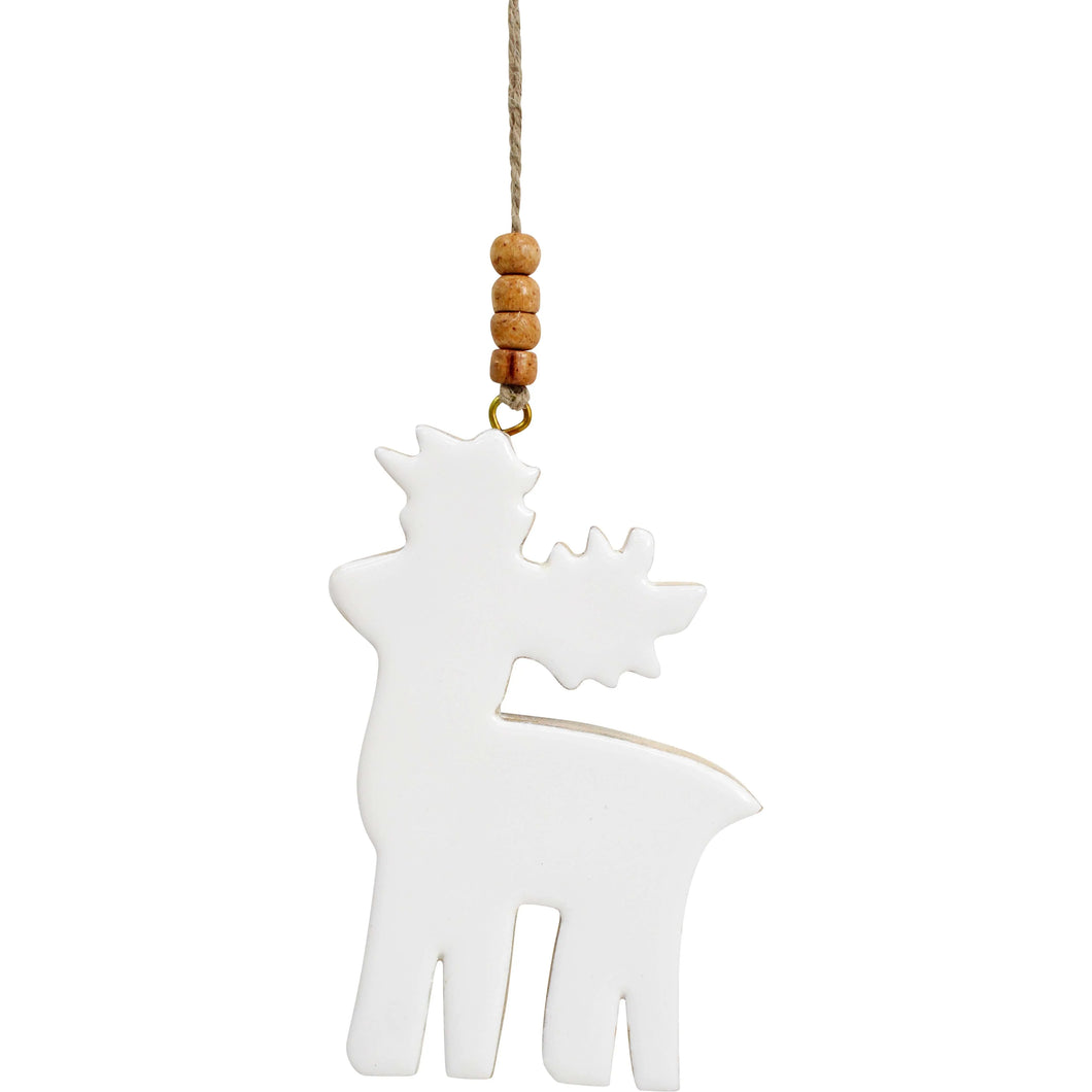 Hanging Decoration - Timber Resin Reindeer : White