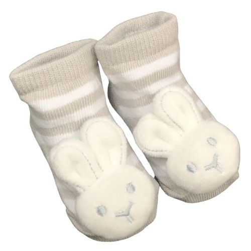 Baby Socks with Rattle - Grey Bunny