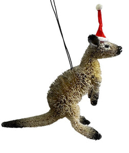 Hanging Decoration - Kangaroo Grey with Santa Hat