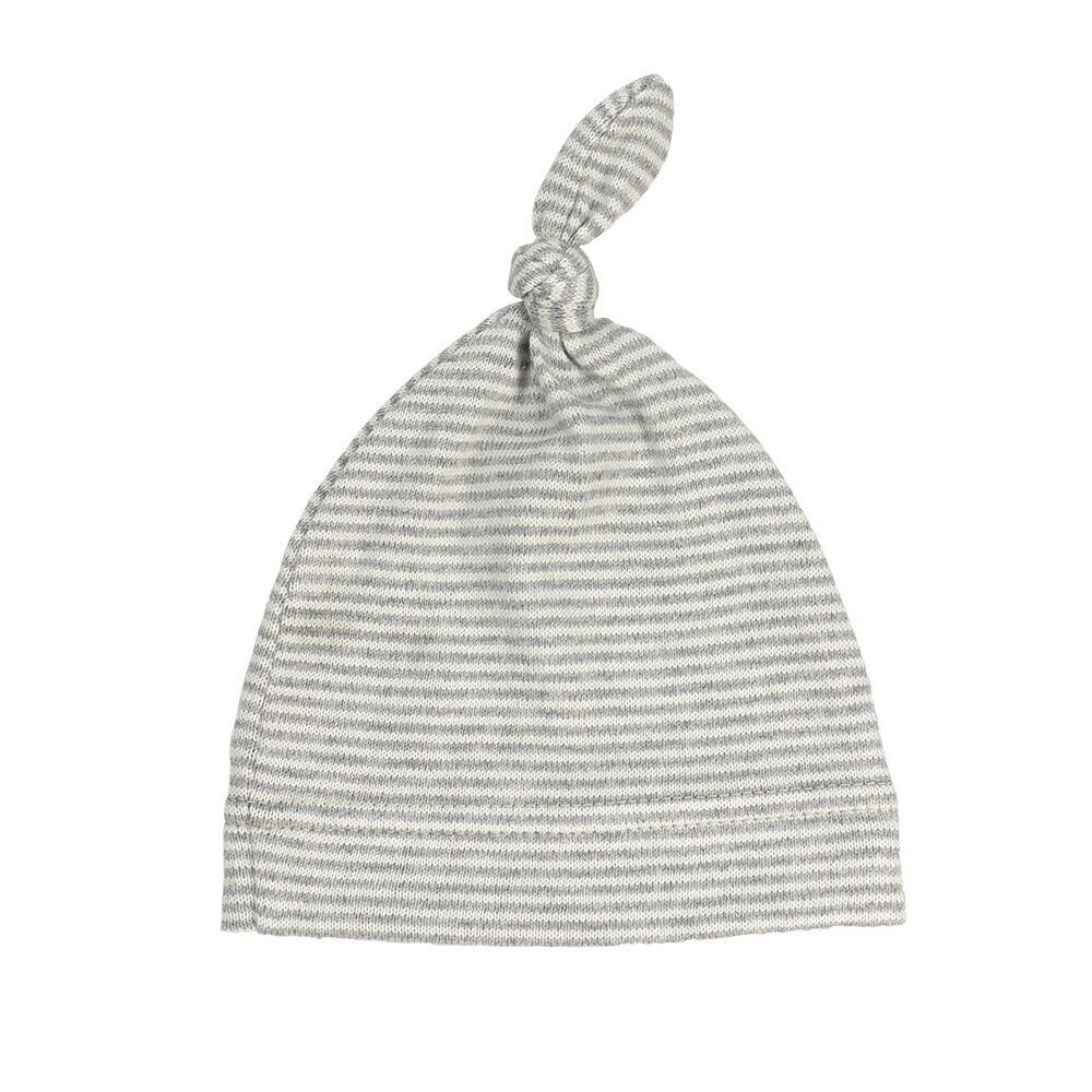 Baby Hat : Topknot Cotton Striped - Silver