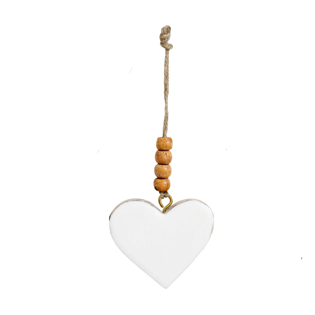 Hanging Decoraation - Small Timber Enamel Heart White