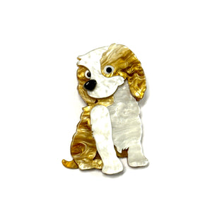 Brooch - Dog Gold & White