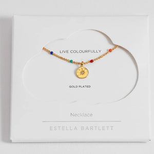 Estella Bartlett Necklace - Rainbow Beaded Cubic Zirconia Pendant Gold Plated