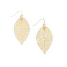 Load image into Gallery viewer, Filigree Leaf Earrings - Gold
