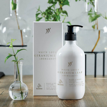 Load image into Gallery viewer, White Lotus Geranium Leaf + Bergamot Hand &amp; Body Lotion 500ml

