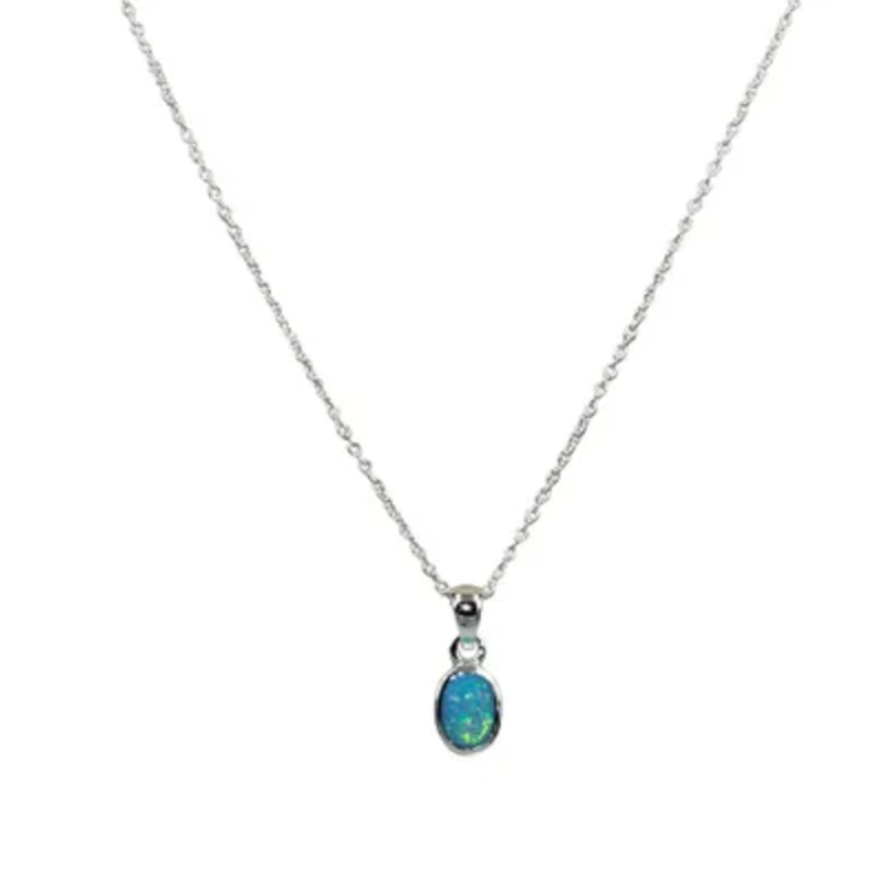 Sterling Silver Opal Teardrop Necklace - Blue